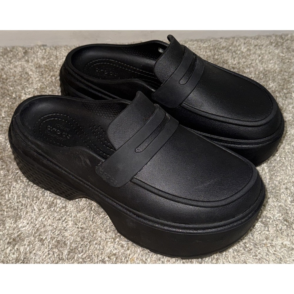 Crocs Stomp Loafer Black Platform Chunky Penny Mules Chunky Clogs Women's 6 / M4
